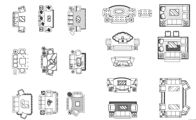 10. AutoCad Living room furniture Blocks ( Top view )