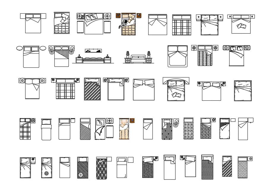 11. AutoCad Beds Blocks library ( Top view )